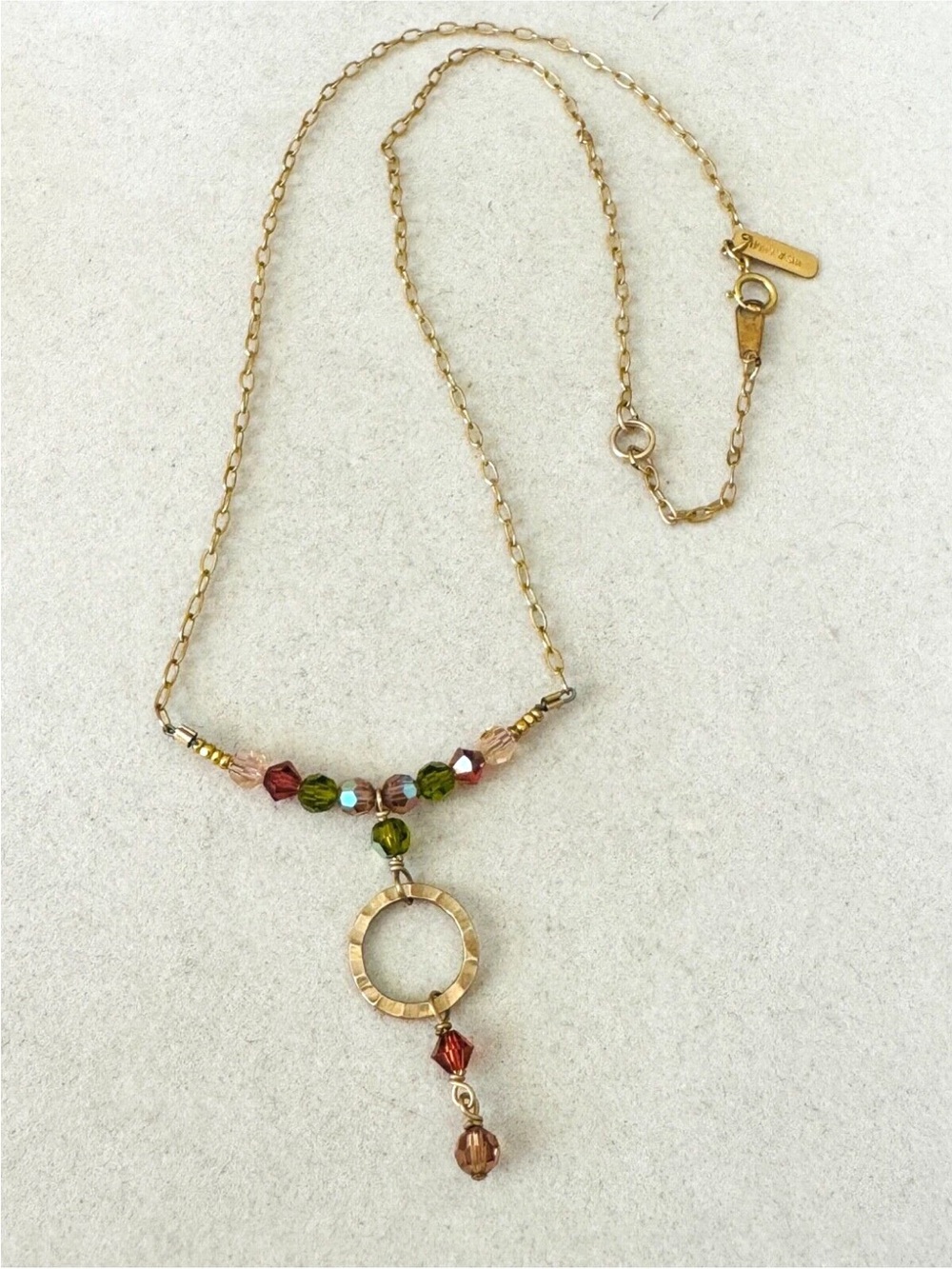 Stunning HOLLY YASHI Gold Filled Colorful Beads Circle Pendant Necklace 18.25”